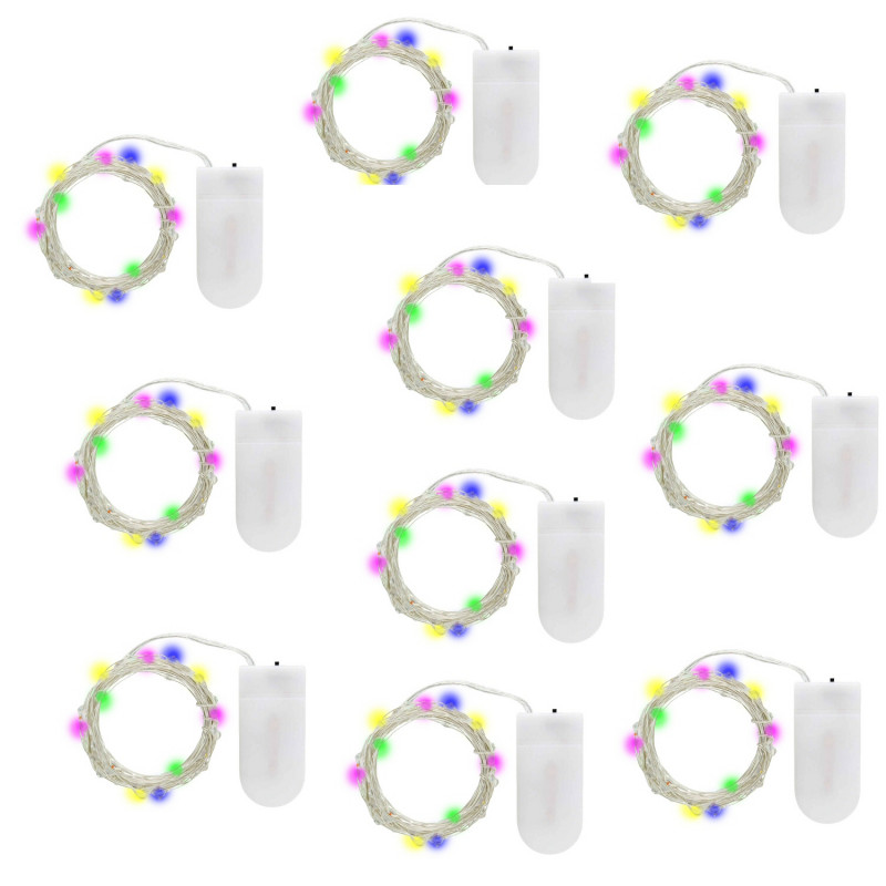10st MIX Ljusslingor med 10 små olikfärgade LED o batteri, 1m