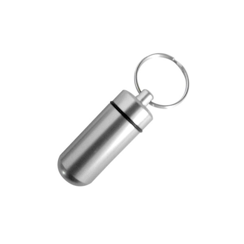 Piller- Medicin- Tablett-burk-kapsel-behållare-på nyckelring silver