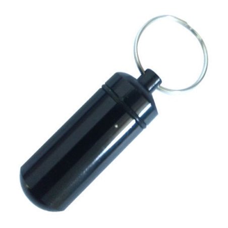2st Piller- Medicin- Tablett-burk/kapsel/behållare på nyckelring. Svart och Silver