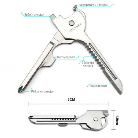6i1 Multifunktionsnyckel med mejsel, såg, kniv, öppnare, nagelpetare