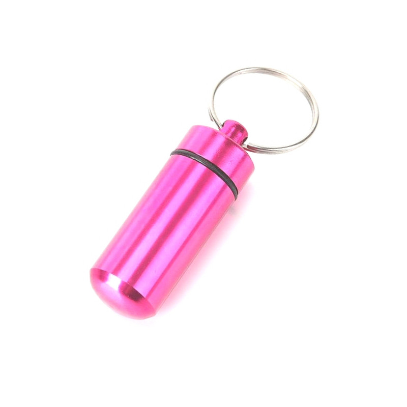 Piller- Medicin- Tablett-burk-kapsel-behållare-på nyckelring rosa