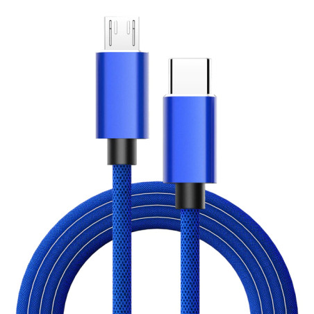Blå Tyg-Laddkabel USB-C till micro-USB, 3A 480Mbps, 1 meter