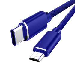 Blå Tyg-Laddkabel USB-C till micro-USB, 3A 480Mbps, 1 meter