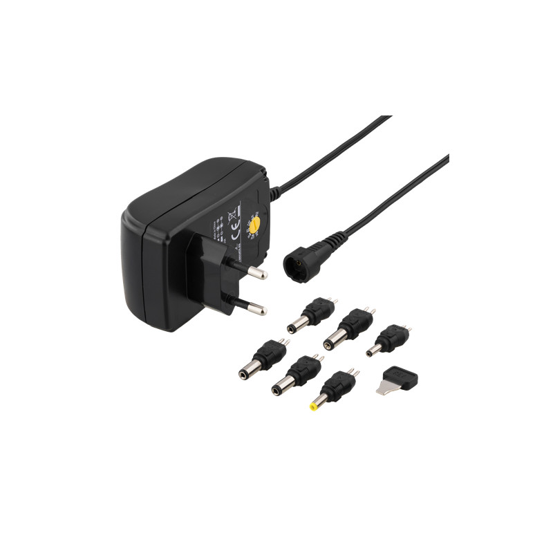 Nätadapter 240V till 3-12 V DC, 1,5 A, utbytbara kontakter, USB