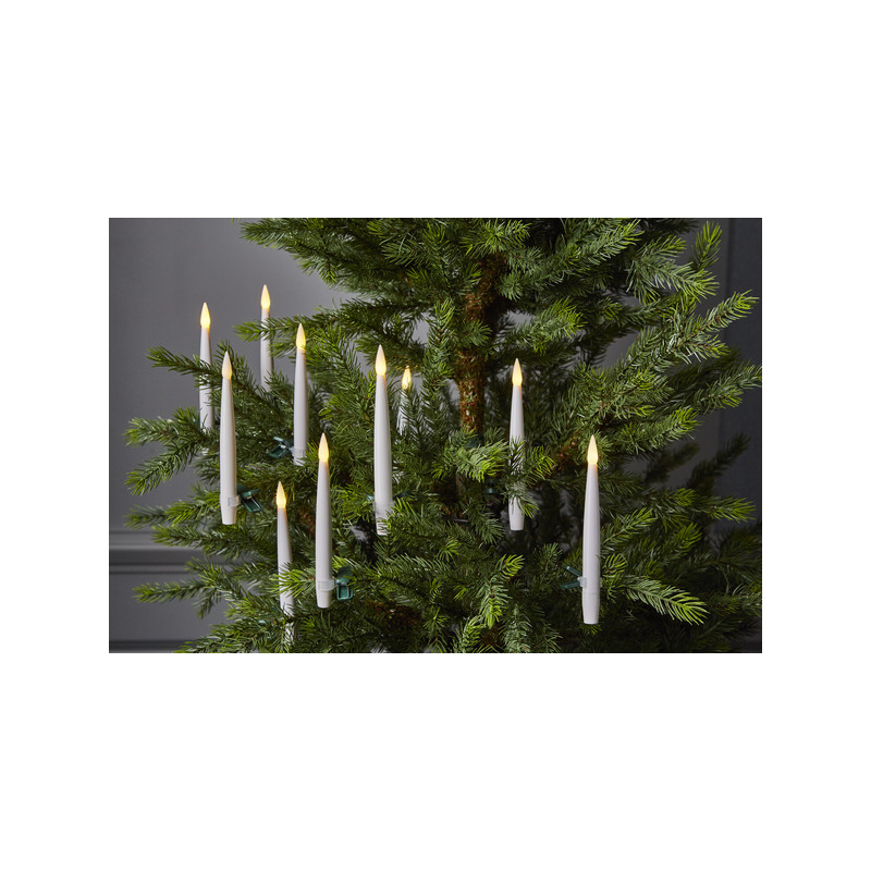 Trådlös julgransbelysning m 10 antikljus, flimrande låga o timer