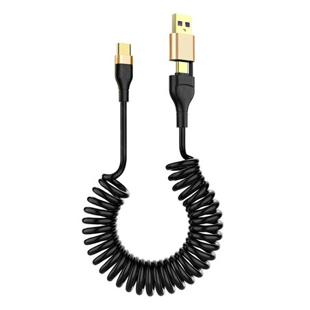 2i1 Laddkabel-Spiral med både USB-A och USB-C i samma kabel. 1.6 meter