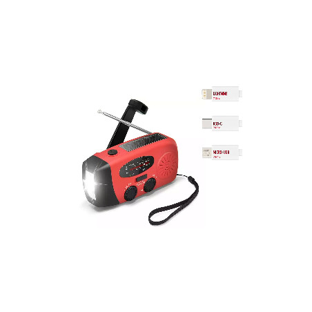 Nödradio Delux 2000mAh Powerbank Dynamo VevRadio Solcell  3-USB