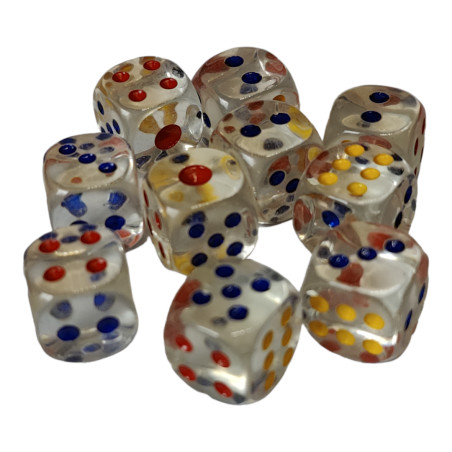 10 st genomskinliga tärningar 16mm till Tärningsspel, lättrullade