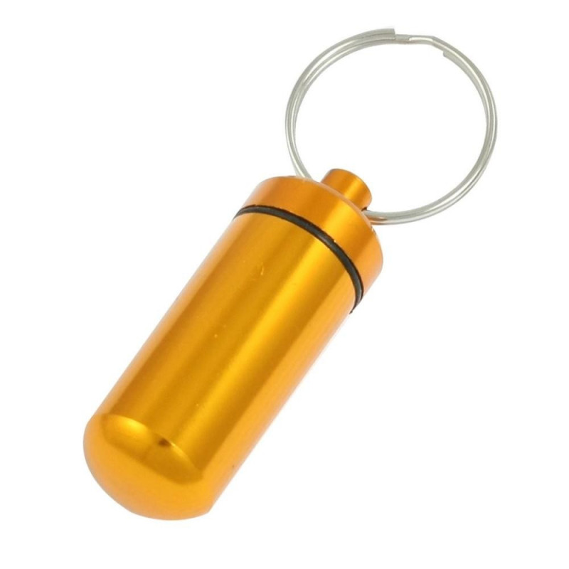 Piller- Medicin- Tablett-burk-kapsel-behållare-på nyckelring guld