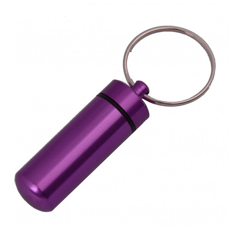 Piller- Medicin- Tablett-burk-kapsel-behållare-på nyckelring lila