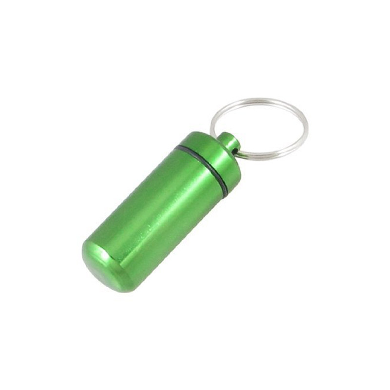 Piller- Medicin- Tablett-burk-kapsel-behållare-på nyckelring grön